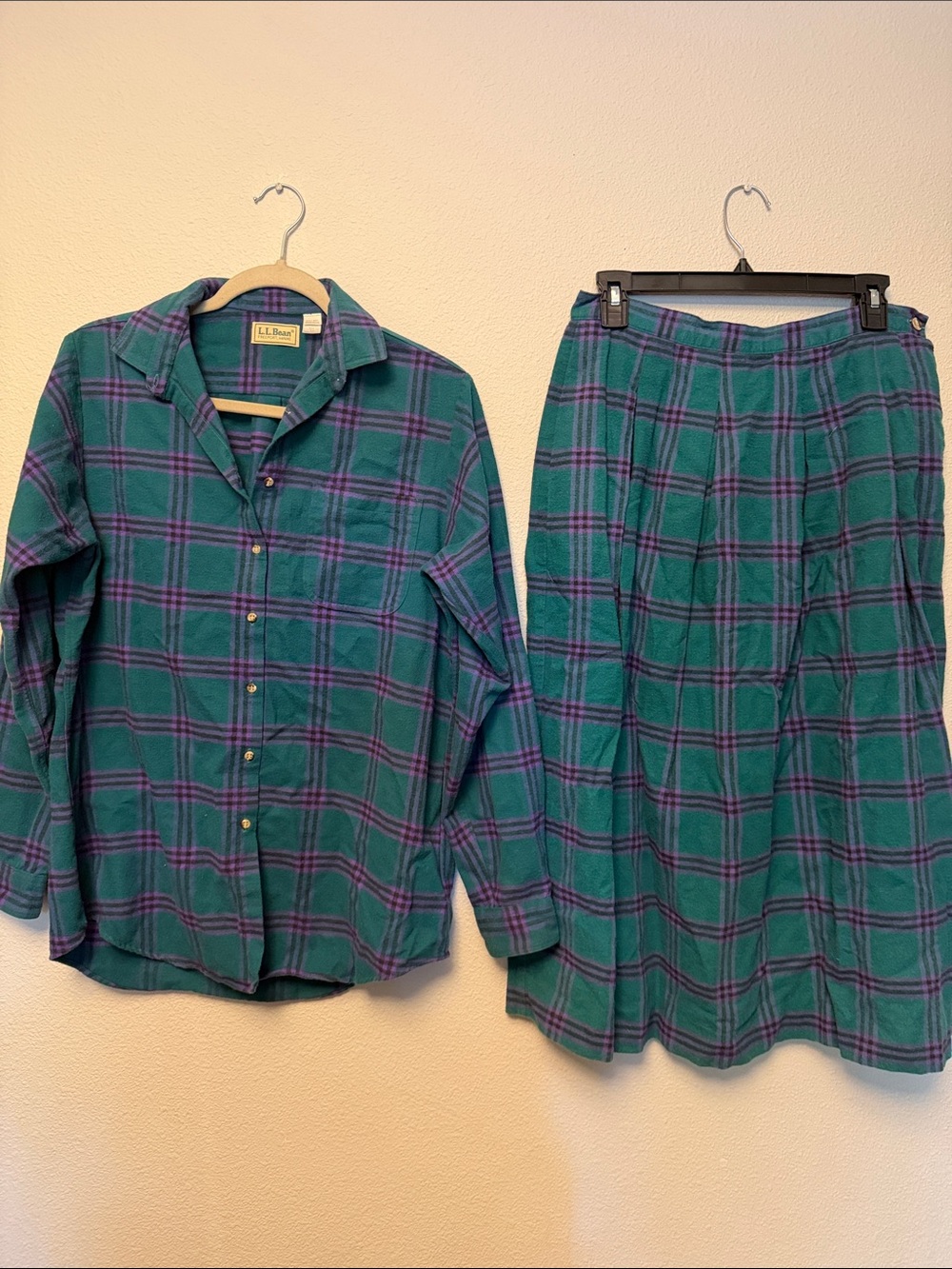 L.L. Bean Teal and Purple Plaid Kids Pajama Set